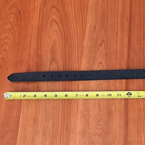 Black Leather Belt, Silver Buckle, Size 32 - Picture 3 of 7